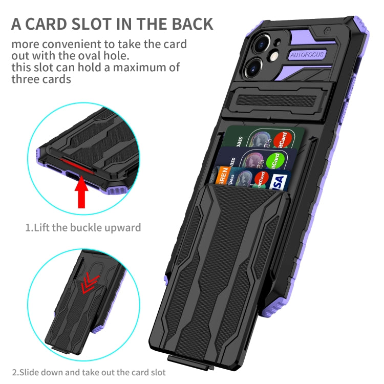 For iPhone 12 Kickstand Armor Card Wallet Phone Case