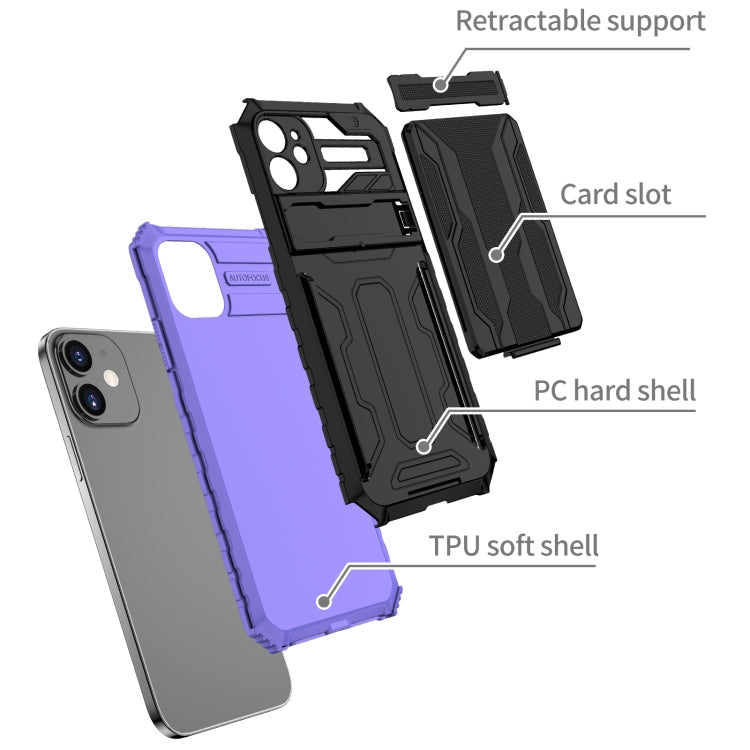 For iPhone 12 Kickstand Armor Card Wallet Phone Case