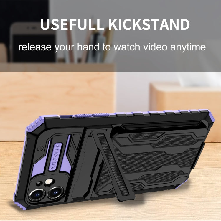 For iPhone 12 Kickstand Armor Card Wallet Phone Case