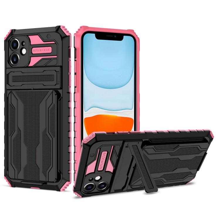 For iPhone 11 Kickstand Armor Card Wallet Phone Case