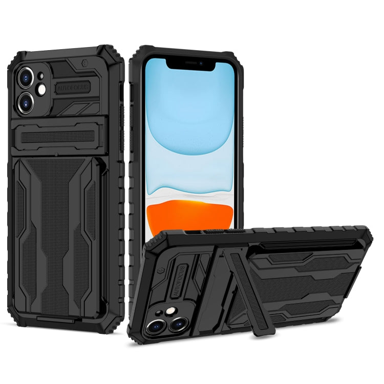 For iPhone 11 Kickstand Armor Card Wallet Phone Case