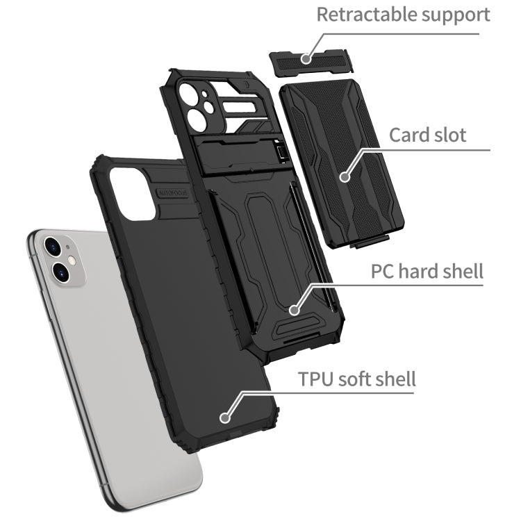 For iPhone 11 Kickstand Armor Card Wallet Phone Case