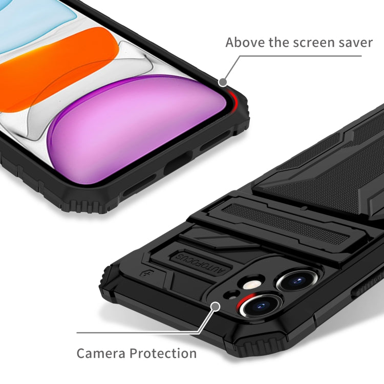 For iPhone 11 Kickstand Armor Card Wallet Phone Case