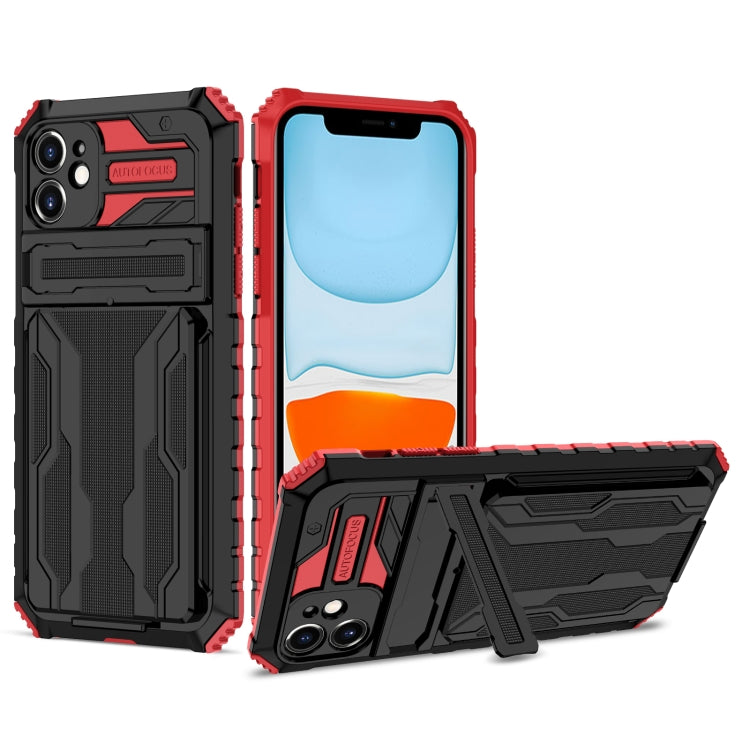For iPhone 11 Kickstand Armor Card Wallet Phone Case