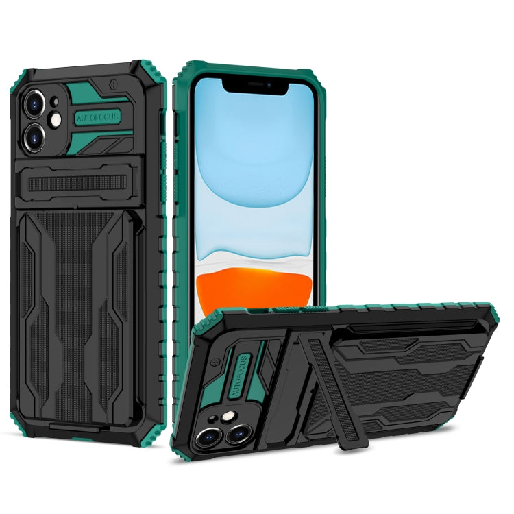 For iPhone 11 Kickstand Armor Card Wallet Phone Case