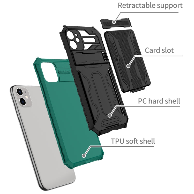 For iPhone 11 Kickstand Armor Card Wallet Phone Case