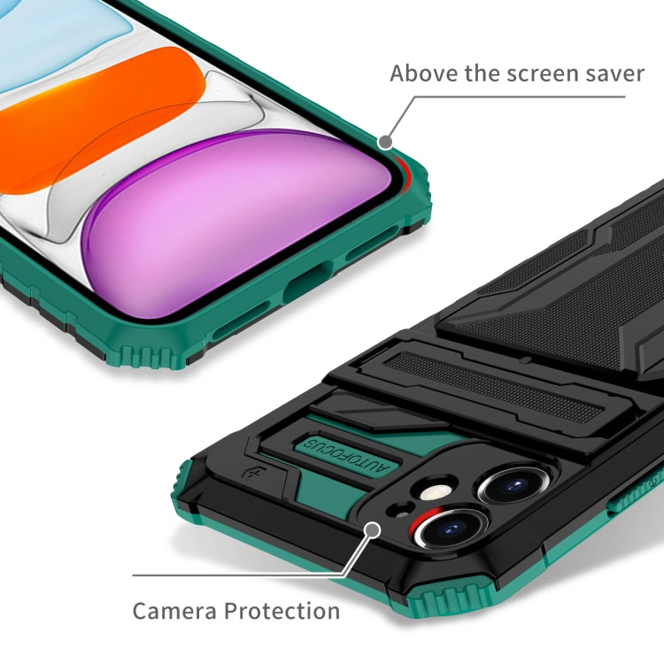 For iPhone 11 Kickstand Armor Card Wallet Phone Case
