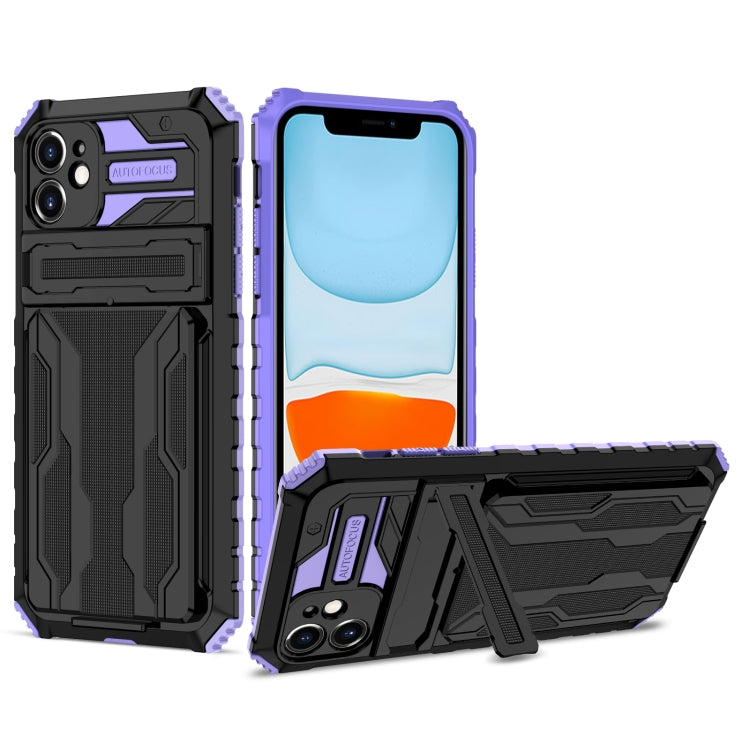 For iPhone 11 Kickstand Armor Card Wallet Phone Case