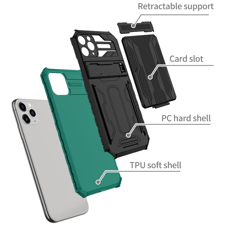 For iPhone 11 Pro Max Kickstand Armor Card Wallet Phone Case