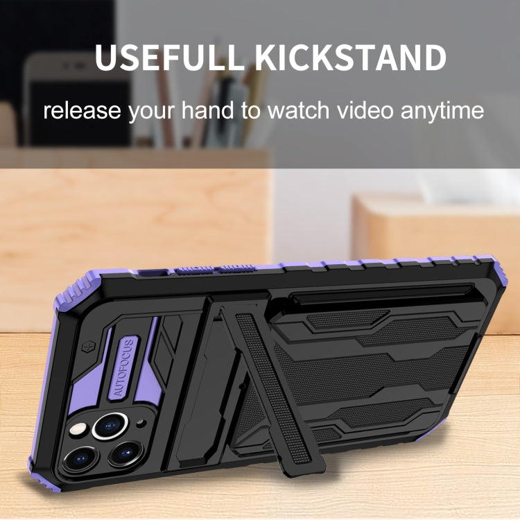 For iPhone 11 Pro Max Kickstand Armor Card Wallet Phone Case