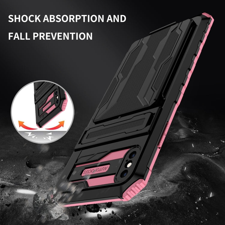 For iPhone X / XS Kickstand Armor Card Wallet Phone Case
