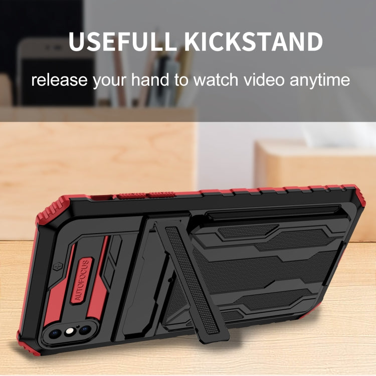 For iPhone X / XS Kickstand Armor Card Wallet Phone Case
