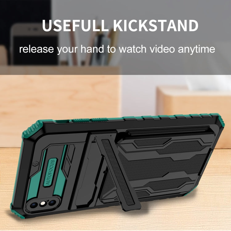For iPhone X / XS Kickstand Armor Card Wallet Phone Case