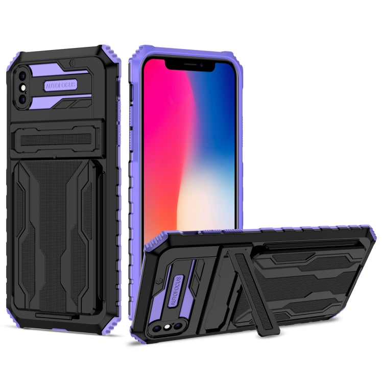 For iPhone X / XS Kickstand Armor Card Wallet Phone Case
