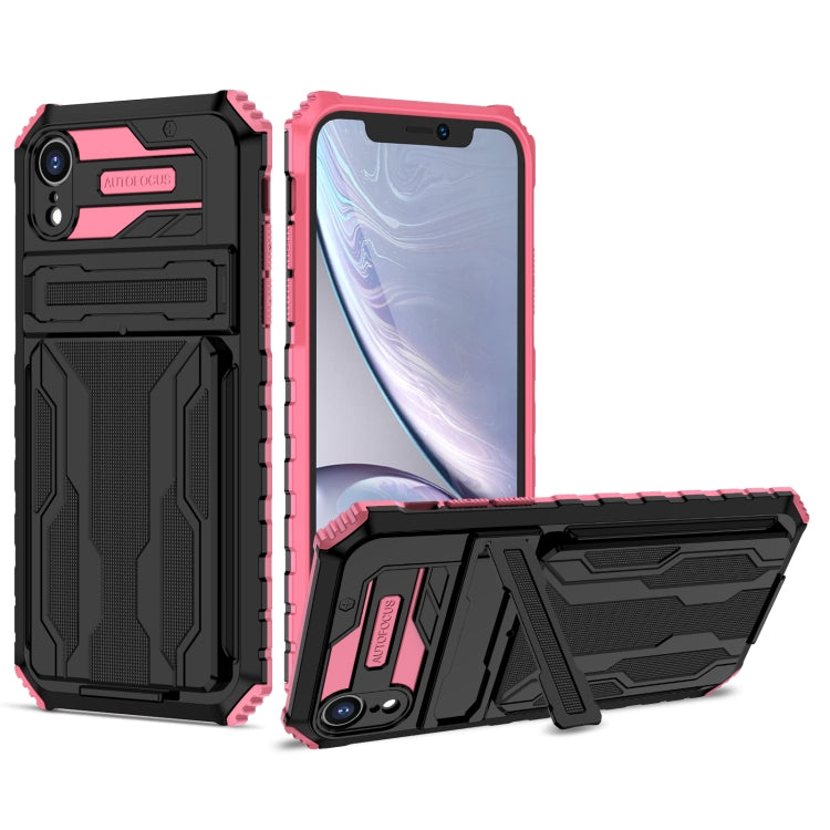 For iPhone XR Kickstand Armor Card Wallet Phone Case