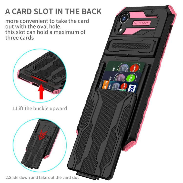 For iPhone XR Kickstand Armor Card Wallet Phone Case