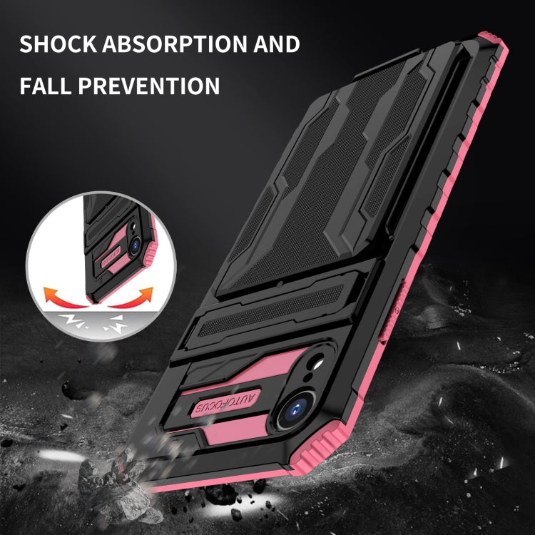 For iPhone XR Kickstand Armor Card Wallet Phone Case