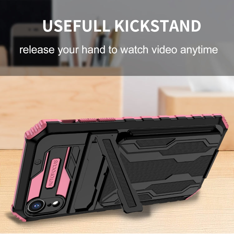 For iPhone XR Kickstand Armor Card Wallet Phone Case