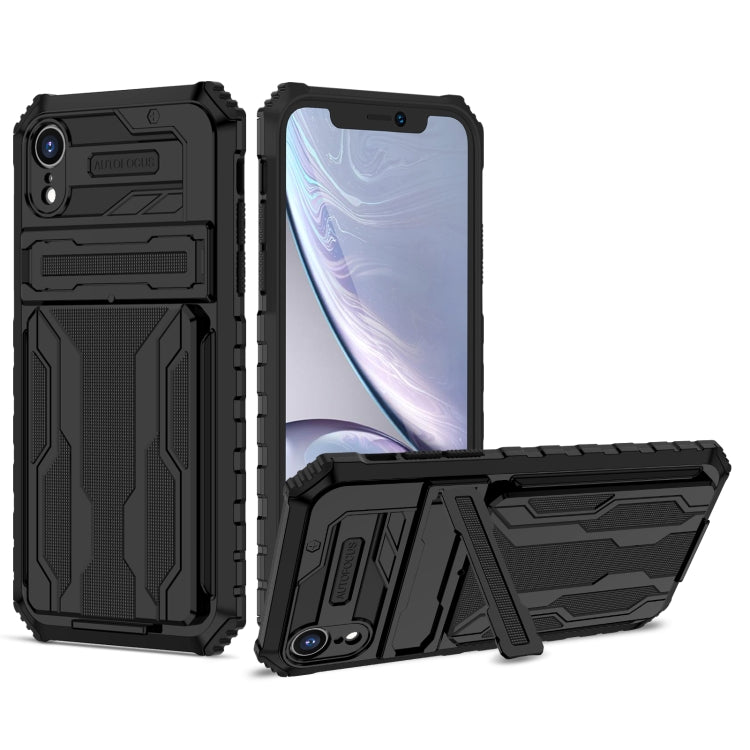 For iPhone XR Kickstand Armor Card Wallet Phone Case