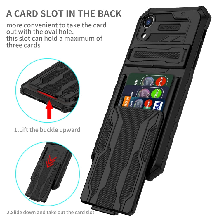 For iPhone XR Kickstand Armor Card Wallet Phone Case