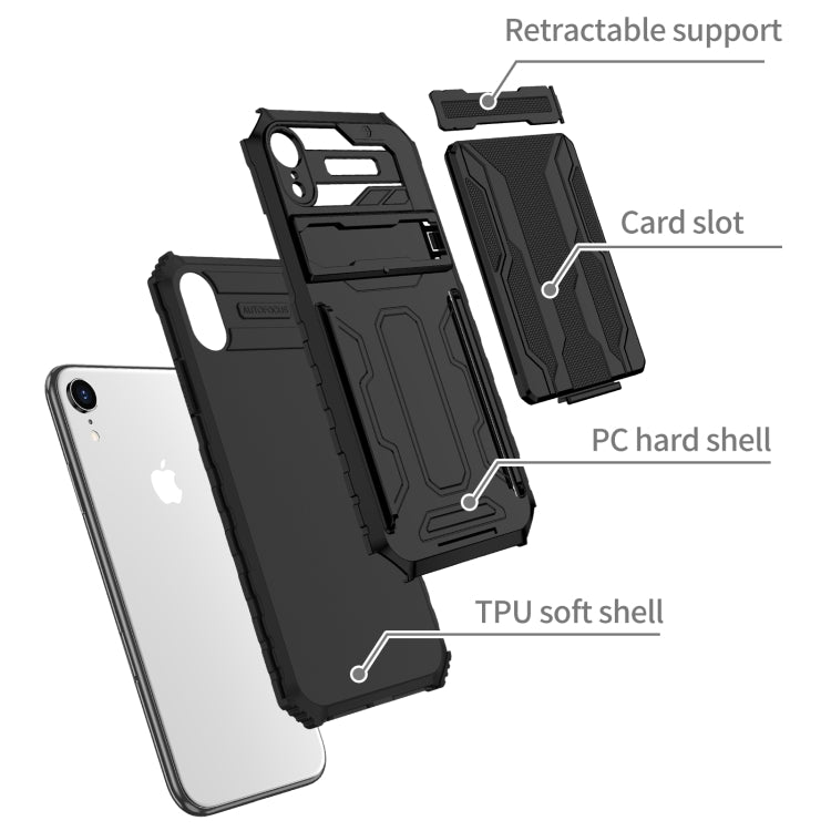 For iPhone XR Kickstand Armor Card Wallet Phone Case