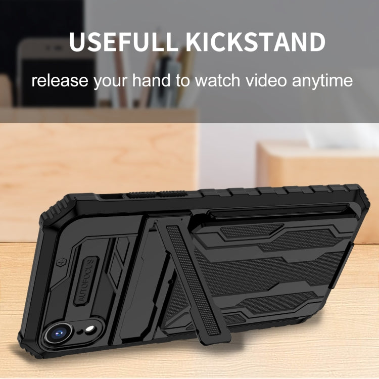 For iPhone XR Kickstand Armor Card Wallet Phone Case