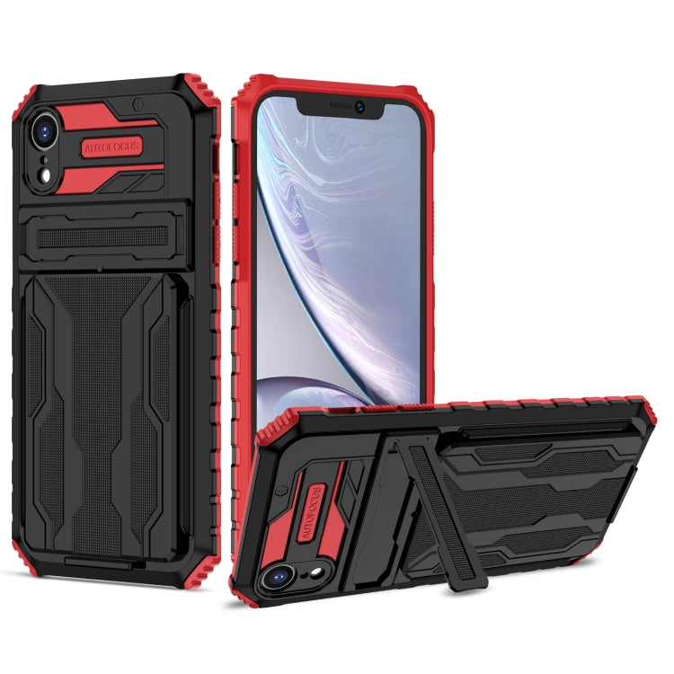 For iPhone XR Kickstand Armor Card Wallet Phone Case