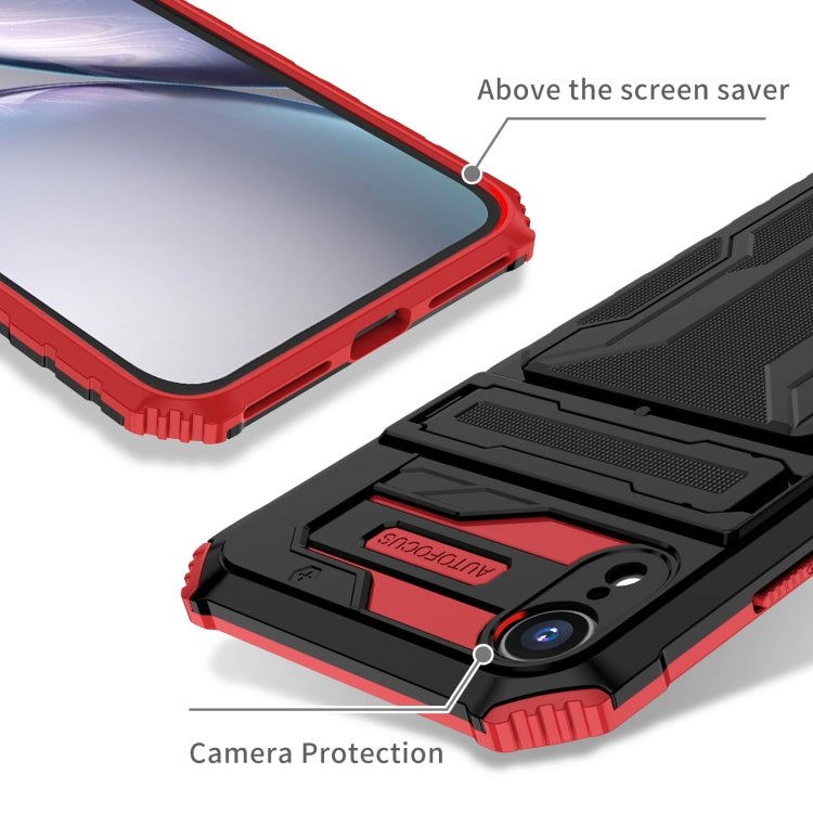 For iPhone XR Kickstand Armor Card Wallet Phone Case