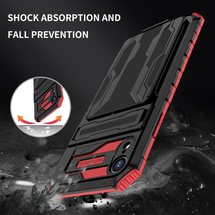 For iPhone XR Kickstand Armor Card Wallet Phone Case