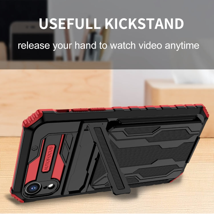 For iPhone XR Kickstand Armor Card Wallet Phone Case