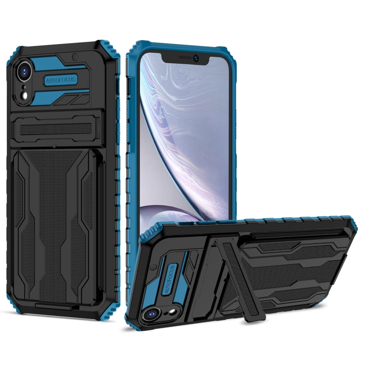 For iPhone XR Kickstand Armor Card Wallet Phone Case