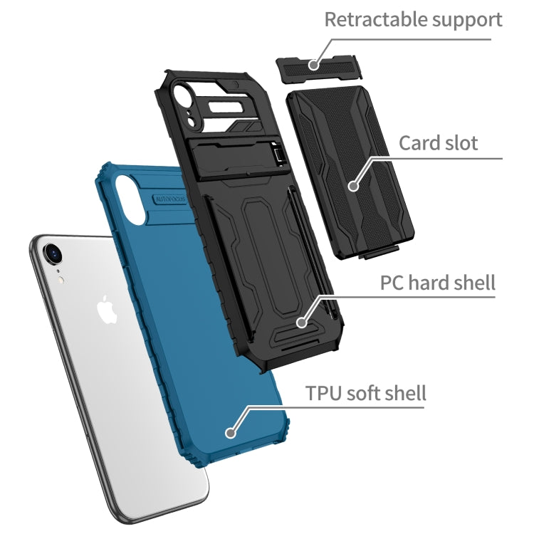 For iPhone XR Kickstand Armor Card Wallet Phone Case
