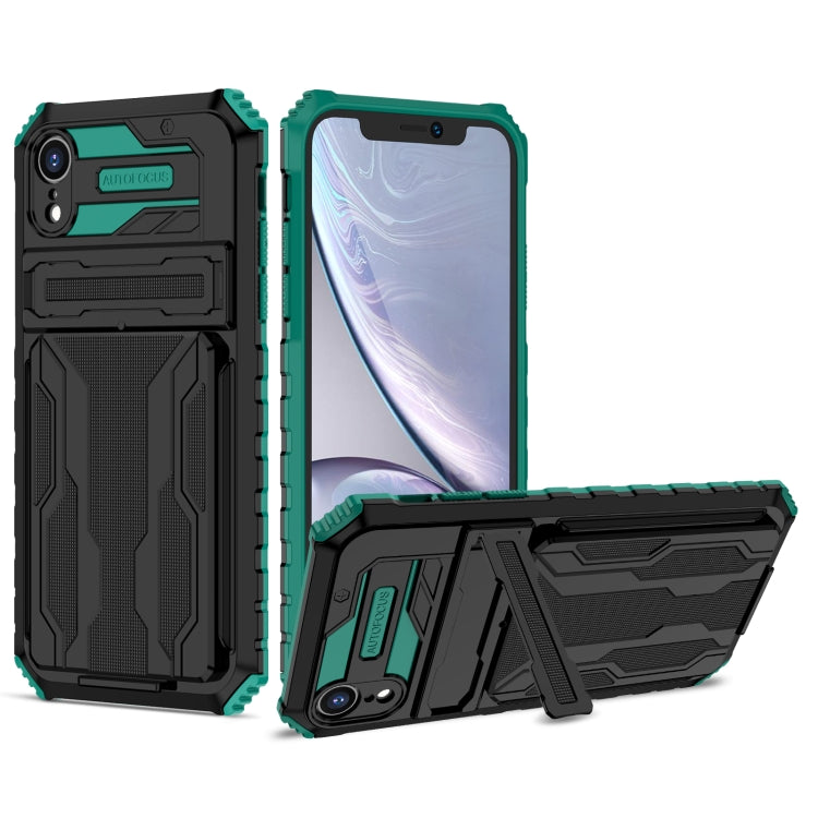 For iPhone XR Kickstand Armor Card Wallet Phone Case
