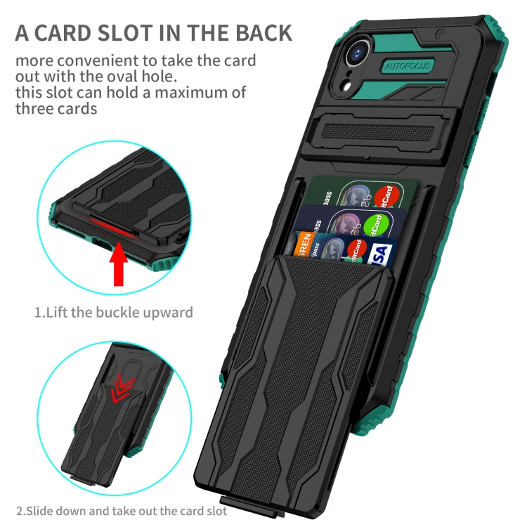 For iPhone XR Kickstand Armor Card Wallet Phone Case