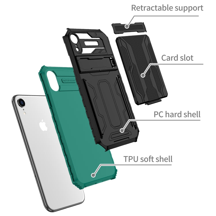 For iPhone XR Kickstand Armor Card Wallet Phone Case