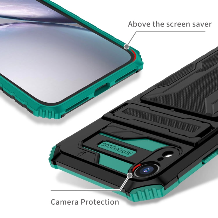 For iPhone XR Kickstand Armor Card Wallet Phone Case