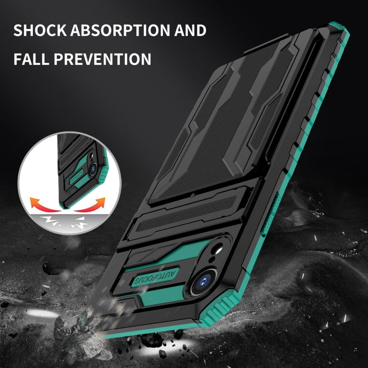 For iPhone XR Kickstand Armor Card Wallet Phone Case