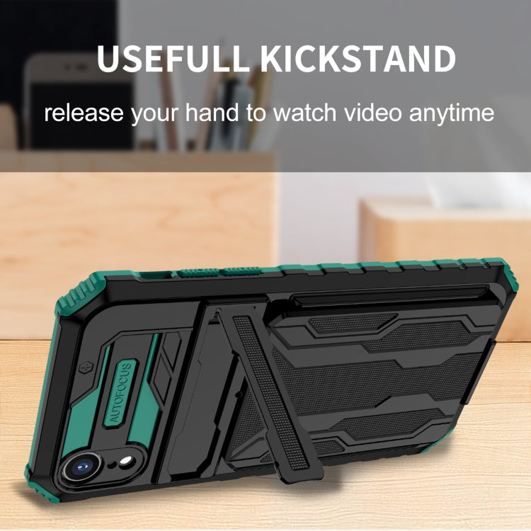For iPhone XR Kickstand Armor Card Wallet Phone Case