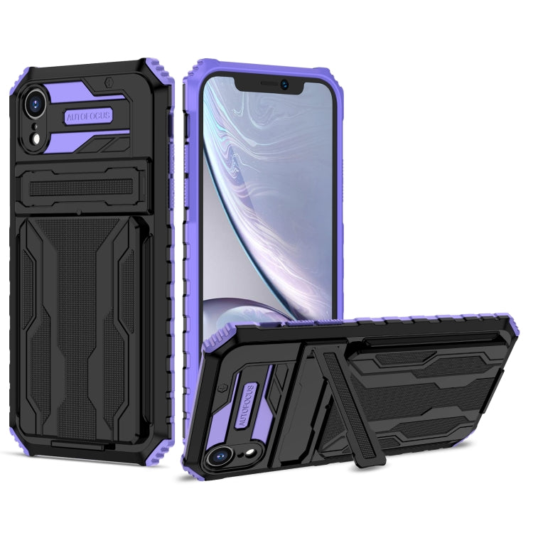 For iPhone XR Kickstand Armor Card Wallet Phone Case