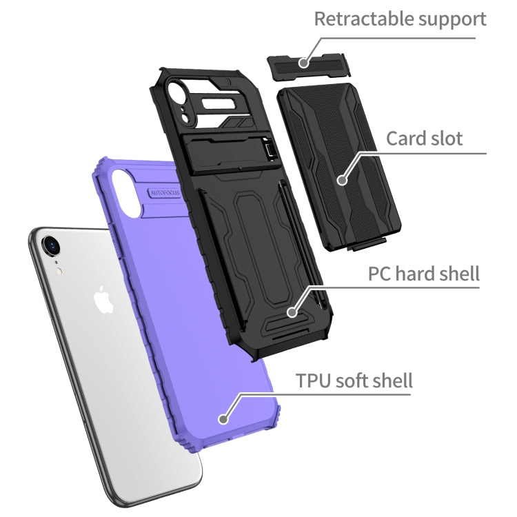 For iPhone XR Kickstand Armor Card Wallet Phone Case