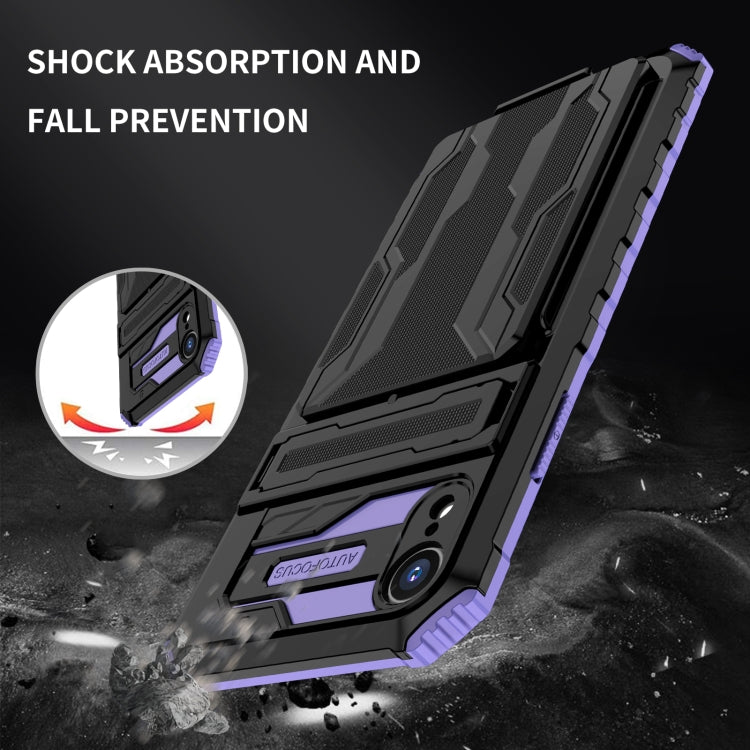 For iPhone XR Kickstand Armor Card Wallet Phone Case