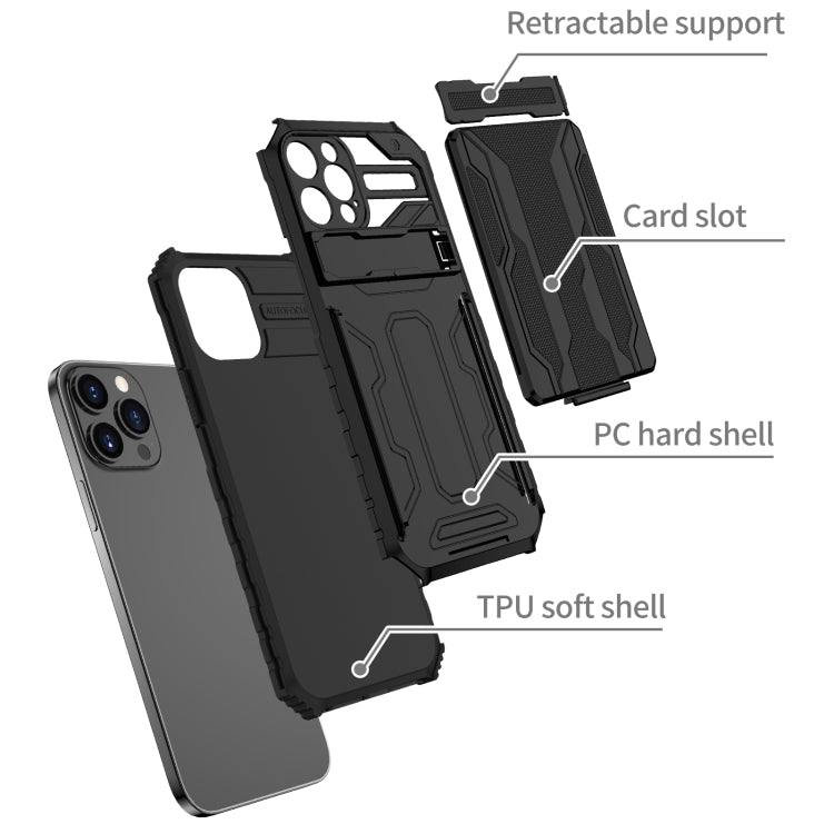 For iPhone 12 Pro Kickstand Armor Card Wallet Phone Case