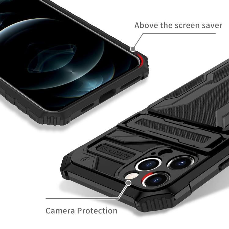 For iPhone 12 Pro Kickstand Armor Card Wallet Phone Case