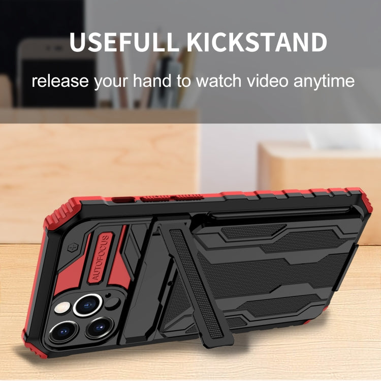 For iPhone 12 Pro Kickstand Armor Card Wallet Phone Case