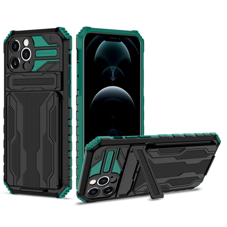 For iPhone 12 Pro Kickstand Armor Card Wallet Phone Case