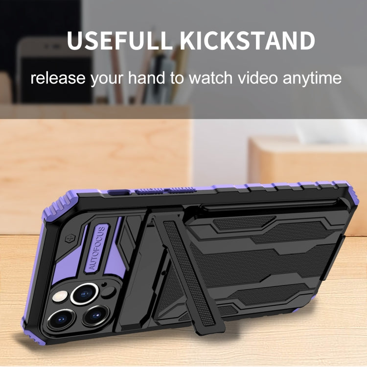 For iPhone 12 Pro Kickstand Armor Card Wallet Phone Case