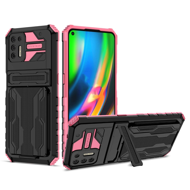 For Motorola Moto G9 Plus Armor Card PC + TPU Shockproof Case with Card Slot & Invisible Holder