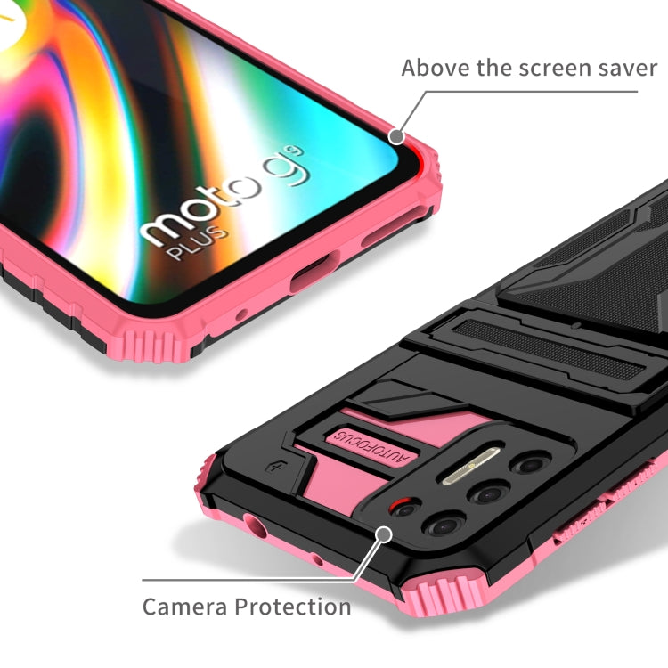 For Motorola Moto G9 Plus Armor Card PC + TPU Shockproof Case with Card Slot & Invisible Holder