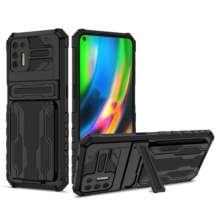 For Motorola Moto G9 Plus Armor Card PC + TPU Shockproof Case with Card Slot & Invisible Holder