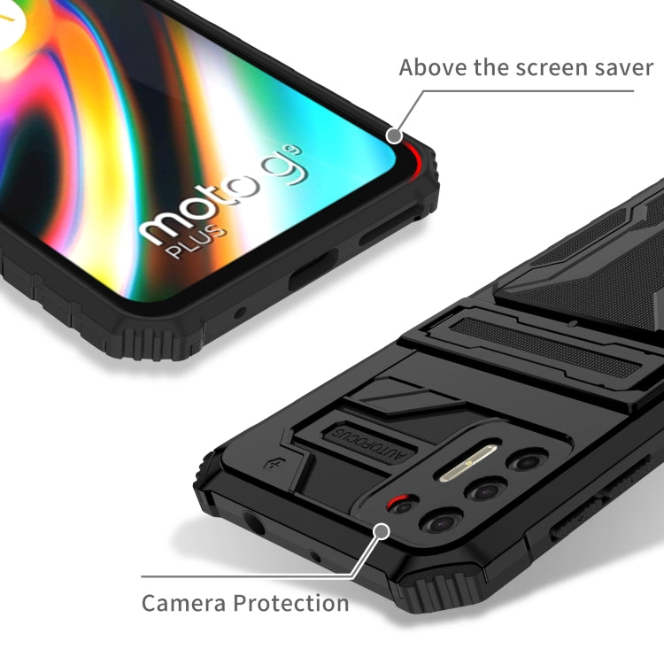 For Motorola Moto G9 Plus Armor Card PC + TPU Shockproof Case with Card Slot & Invisible Holder